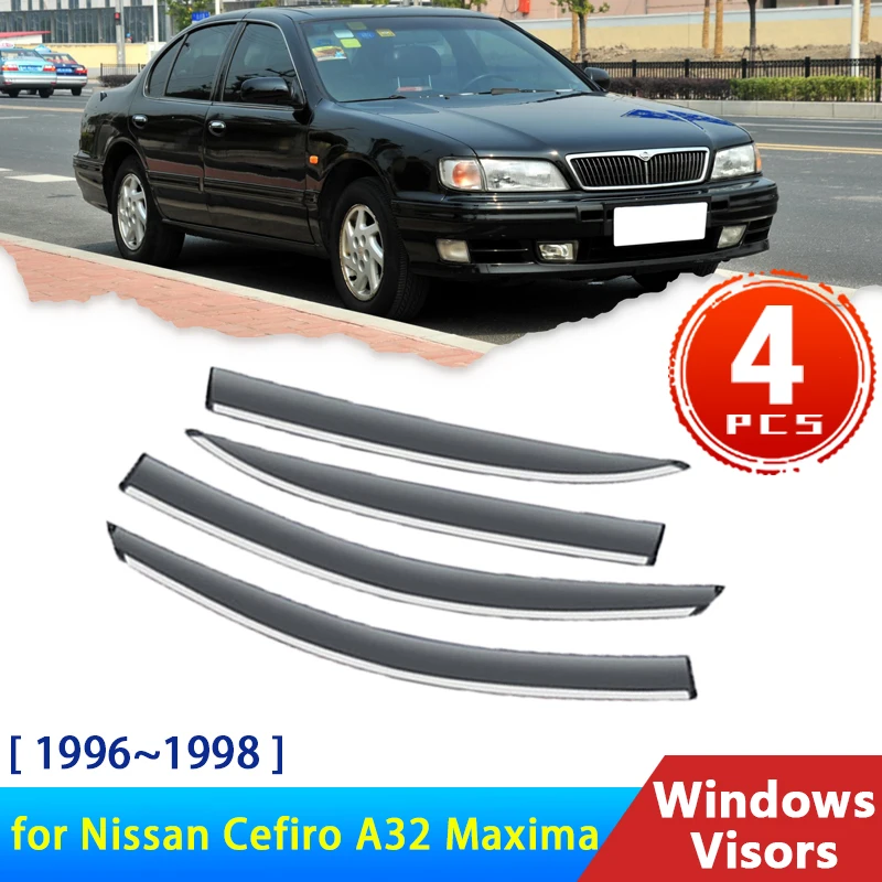 Deflectors for Nissan Cefiro A32 Maxima QX 1996~1998 1997 Acessories Car Window Visor Rain Eyebrow Guard Auto 4x Protector Cover