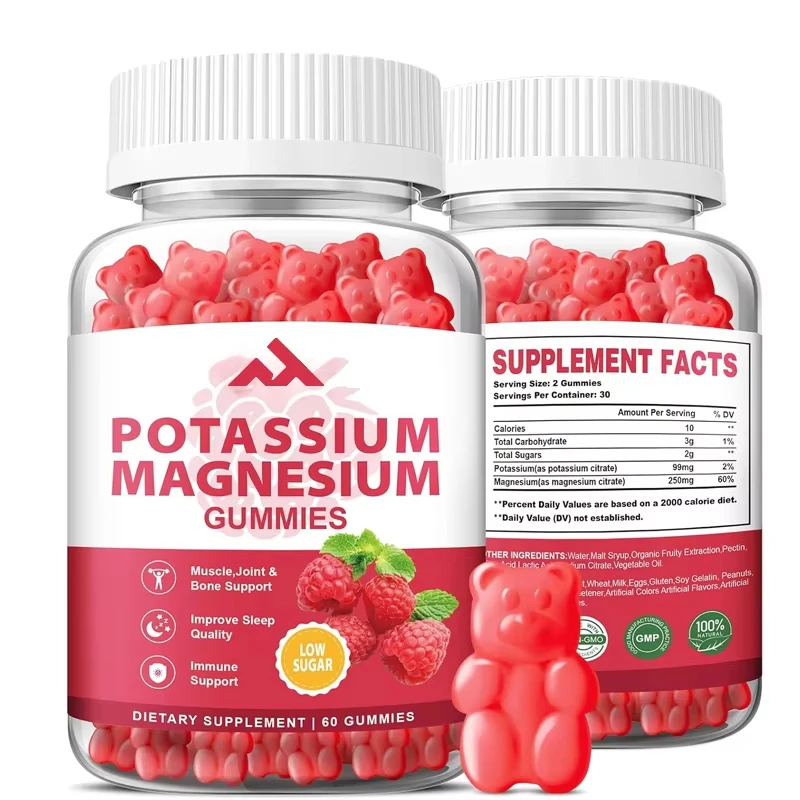 

Potassium Magnesium Gummies with Potassium Citrate 99mg, Immune Support, Leg Spasms and Muscle Health, 60 Raspberry Gummies