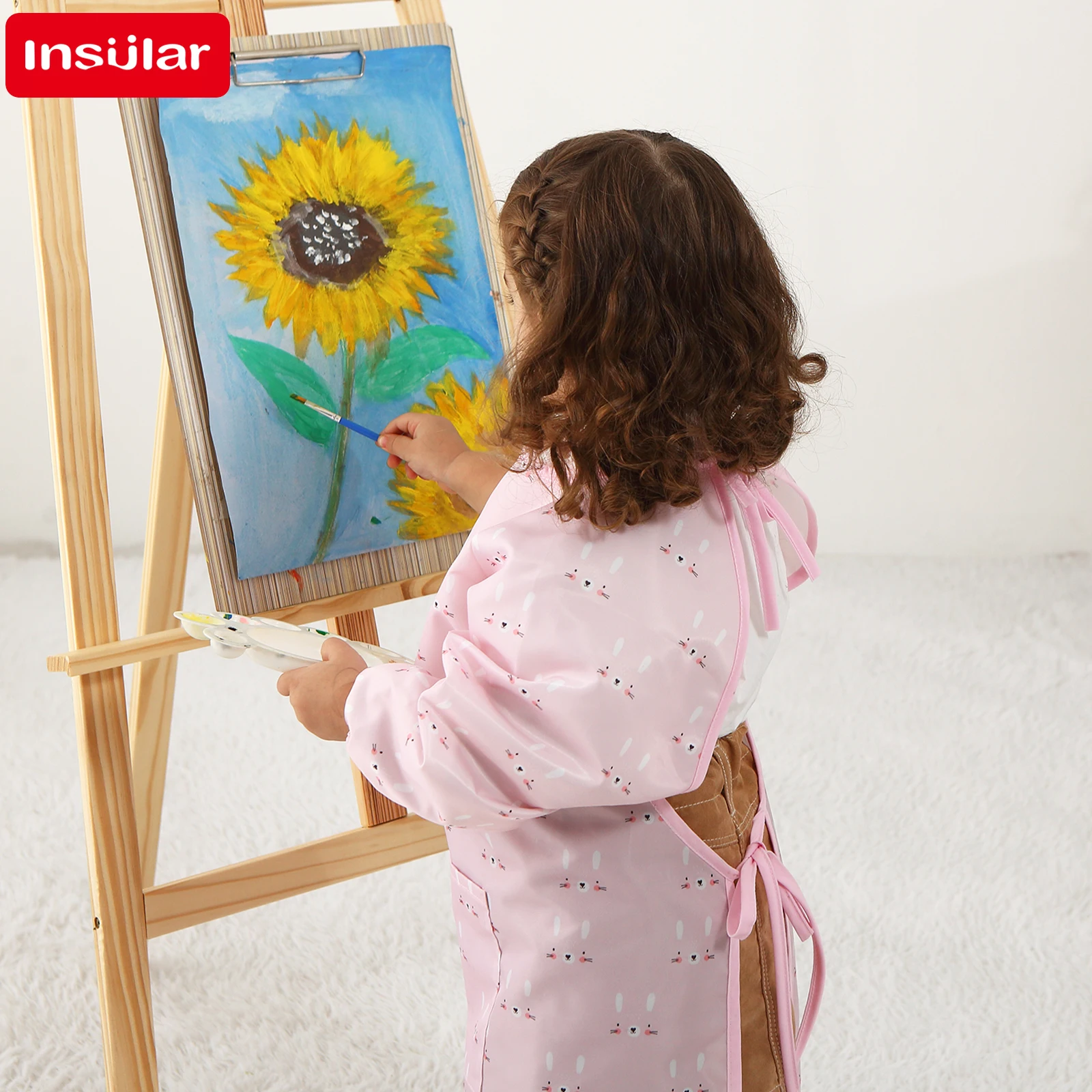Waterproof Long Sleeve Baby Art Smock Reversible Coverall for Toddler Painting Feeding PU Protective Apron Easy Clean Cartoon