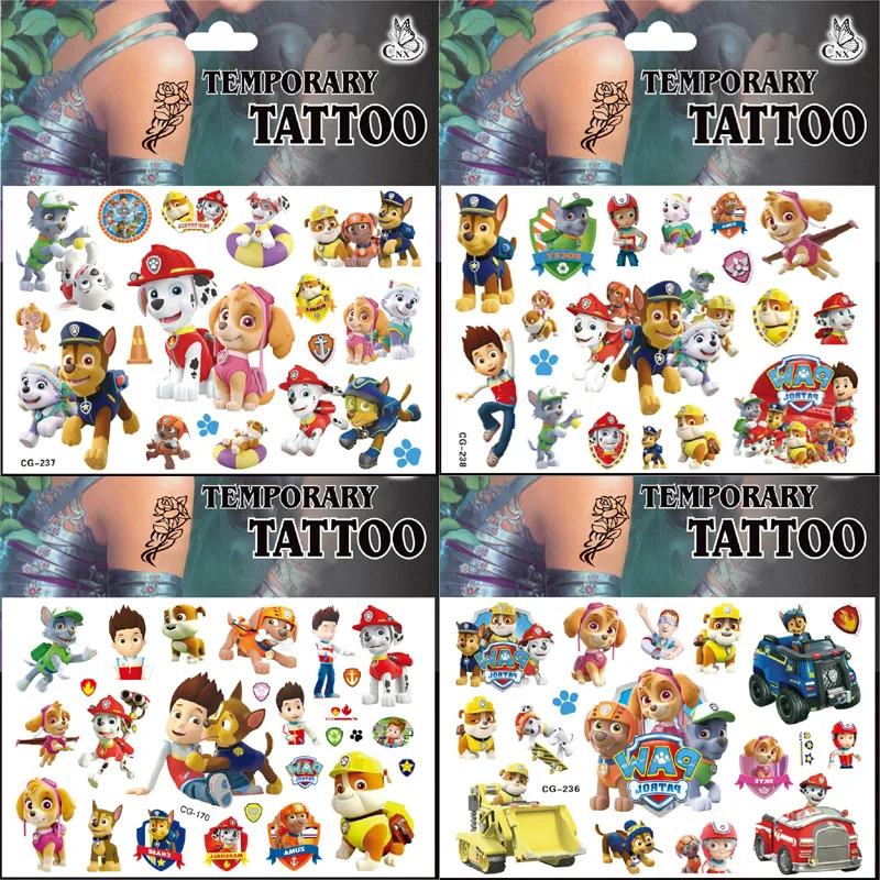 12 arten Paw Patrol Spielzeug Tattoo Aufkleber Anime Haustier Hund Modell Puppe Chase Marshall Rocky Niedlichen Cartoon Kinder Aufkleber Geschenke