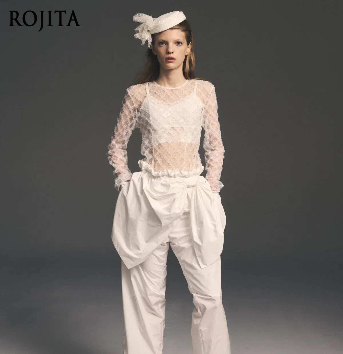 Casual White Wide Leg Trousers for Women Waist Ruffle Ribbon Big Bow Slacks Elastic Waist Loose Casual Straight Trousers