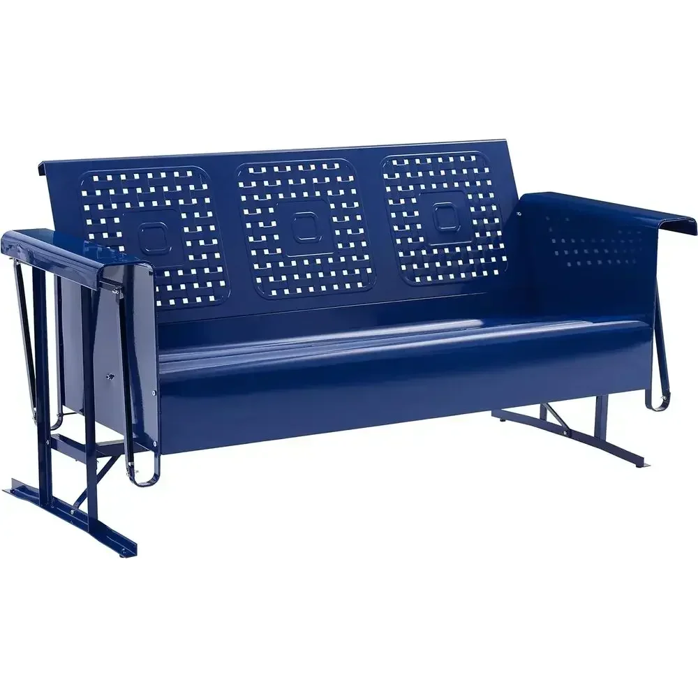 Bates Retro Metal Outdoor Soa Glider, 3-Person Rocking Patio Bench or Porch, Deck, Navy Gloss