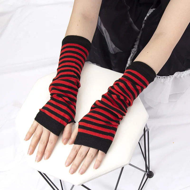 1 paar Frauen Streifen Lange Finger Handschuhe Mode Mädchen Ellenbogen Handschuhe Arm Warmer Strick Touchscreen Handschuhe Zubehör Geschenk