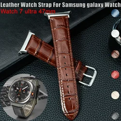 Leather Watch Strap For Samsung galaxy watch 7 ultra 47mm Stainless Steel Connector Accessory galaxy watch 7ultra Women Men band