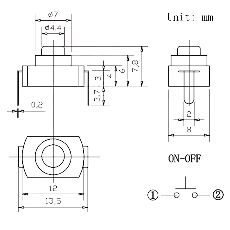 10 pièces interrupteur à bouton-poussoir 1288BM DC 30V 1A lampe de poche interrupteur à Angle droit 2P blanc auto-verrouillage lampe de poche bouton interrupteur marche-arrêt