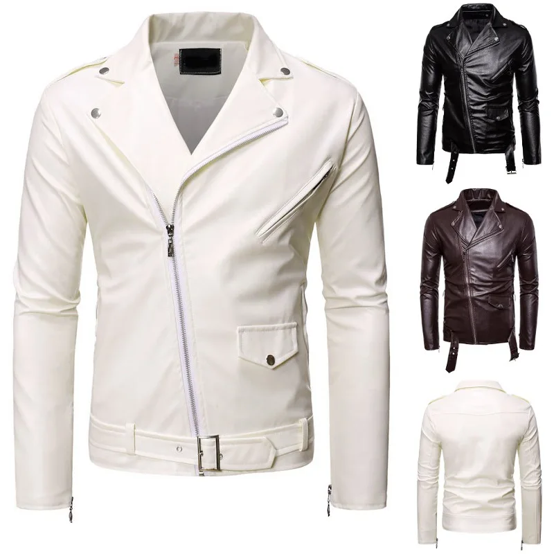Pu Coats Men Faux Leather Jackets Motorcycle Coat Zipper Work Y2k Streetwear Turn Down Collar Jacket Outerwear Autumn Winter