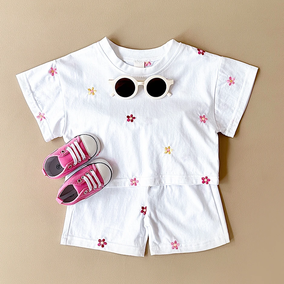 Infant 2PCS Summer Baby Girls Clothing Casual Newborn Set Cotton Small Flower Printed Short Sleeved T-shirt+Shorts 0-3Y