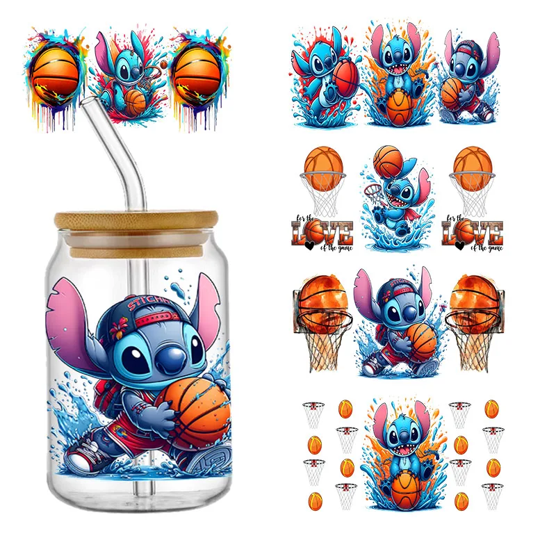 Stitch Sport Design Basketbal Pattern UV DTF Transfer Sticker Waterproof Transfers Decals For 16oz Glass Cup Wrap Stickers