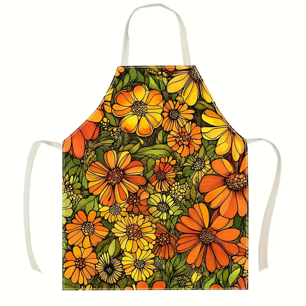 

Яркий цветочный фартук (1 шт.), стильная кухонная спецодежда, легкий, простой в уходе, для готовки, выпечки, рукоделия, унисекс