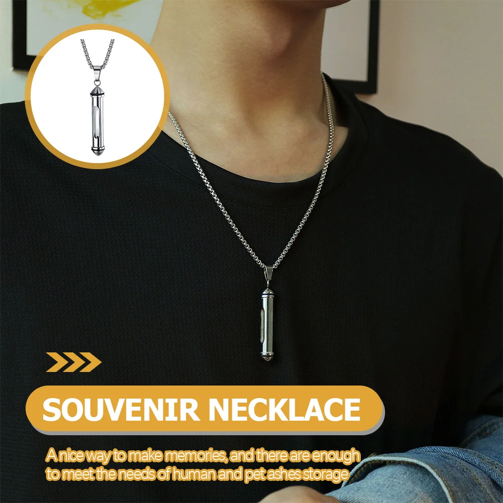 

1pc Steel Urn Necklace Ashes Men Cremation Memorial Pendant Urn Necklace For Ashes For Men Keepsake Jewelry Pet Hair Storage