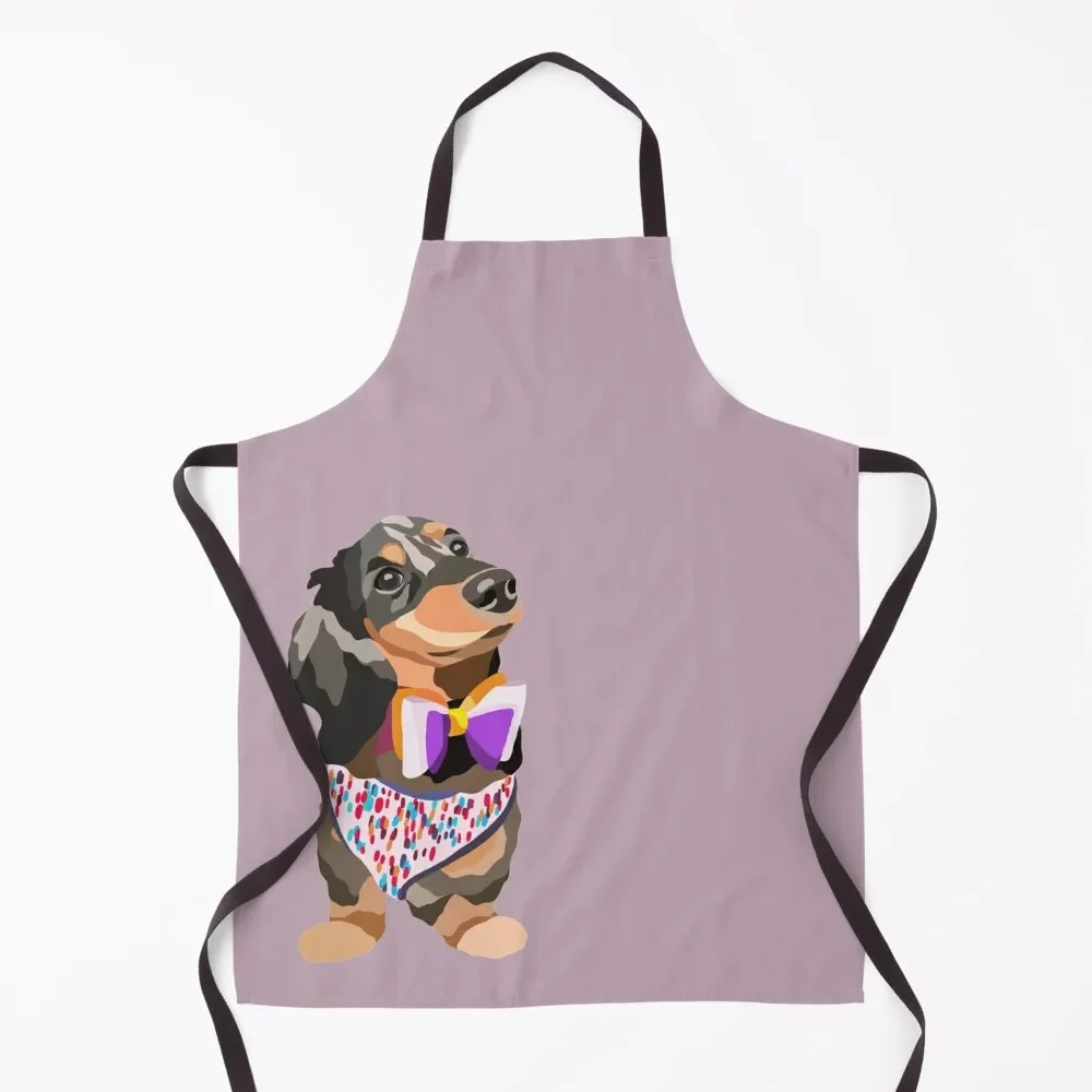 Colorful Dachshund Dog Portrait Digital Illustration Apron home women Men's Kitchen Chef Uniform For Men Apron