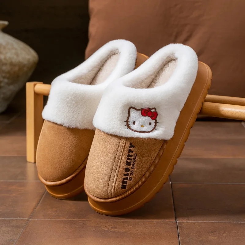 سانريو مرحبا كيتي فتاة الخريف والشتاء Kawaii النعال طالب موضة الكرتون الطفل الصوف مبطن نعال من القطن نمط جديد