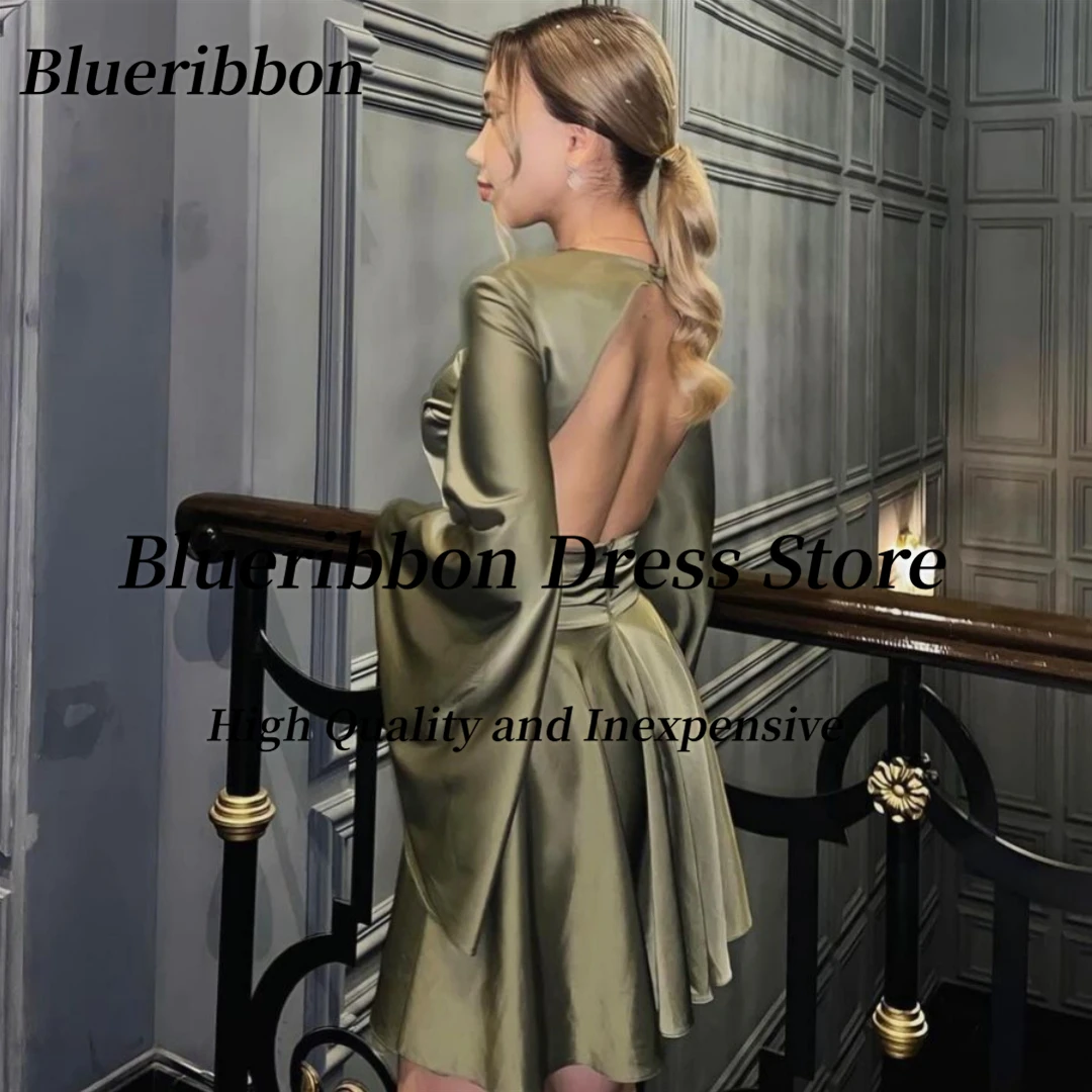Blueribbon Mini abiti da ballo girocollo maniche lunghe sexy schiena aperta night club cocktail party abito corto speciale personalizzato