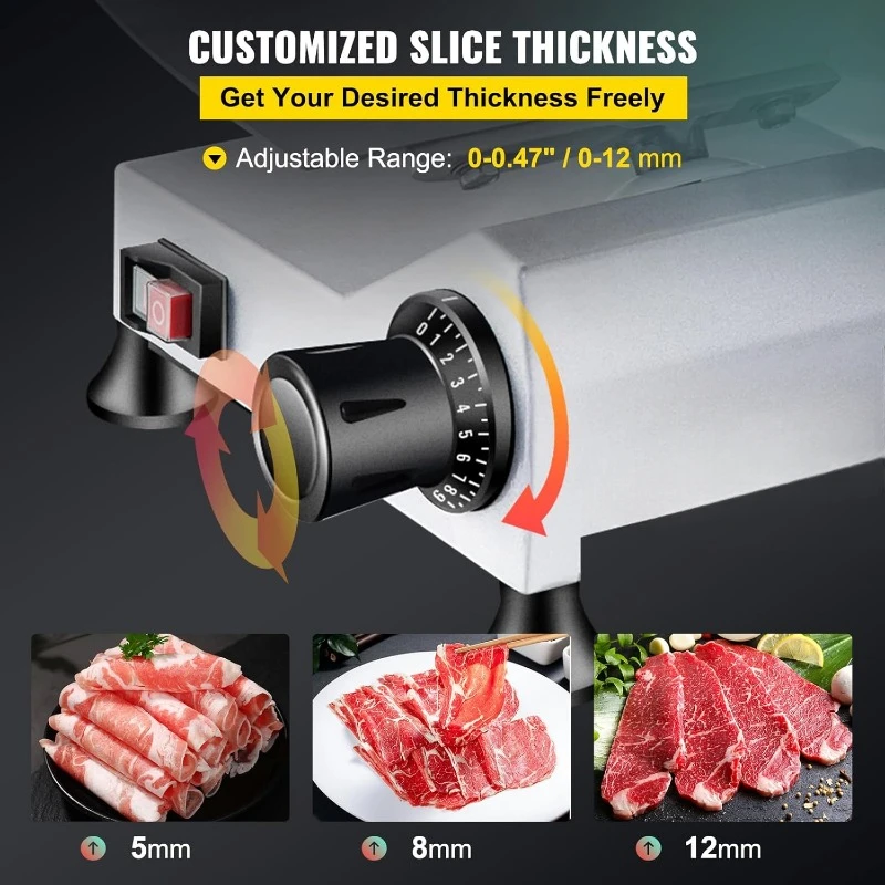 Commercial Meat Slicer, Electric Food Slicer,Frozen Meat Deli Slicer, Premium Chromium-plated Steel Blade Semi-Auto Meat Slicer