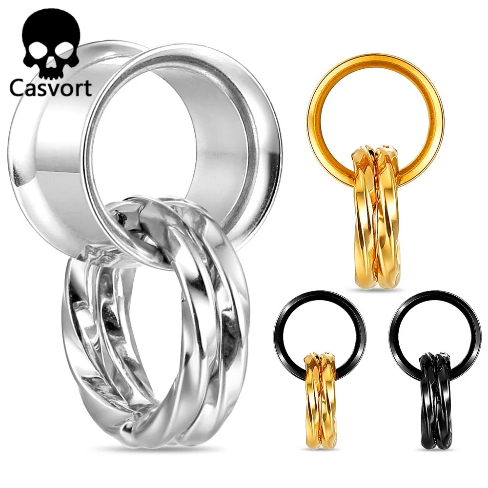 Casvort 2 Stück 316L Edelstahl Double Flared mit Twist Ringen Keilrahmen Ohrstöpsel Tunnel Piercing Expander Körperschmuck