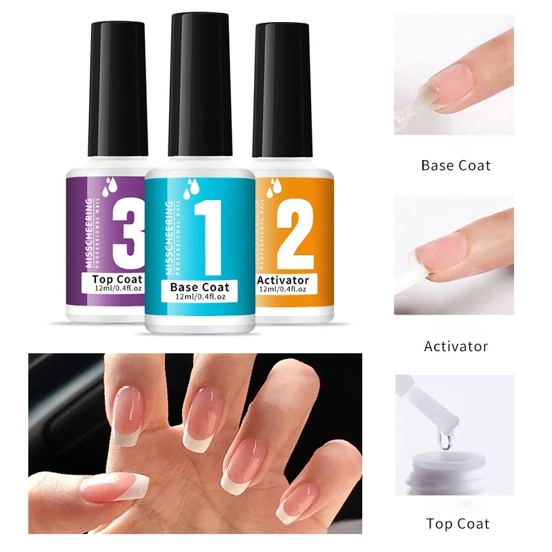 12ml transparenter Top Base Coat Aktivator Gel politur UV-Versiegelung lang anhaltender Nail Art Lack zum Eintauchen von Pulver
