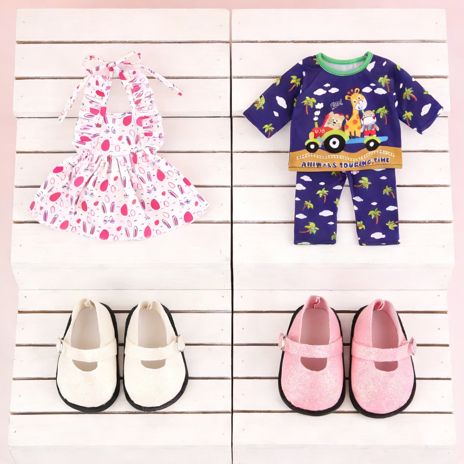 

Rabbit Dress Giraffe Amusement Park Pajamas Clothes Suit 2 Shoes Outfit For 18-inch American & 43cm Baby Newborn,OG Girl Dolls