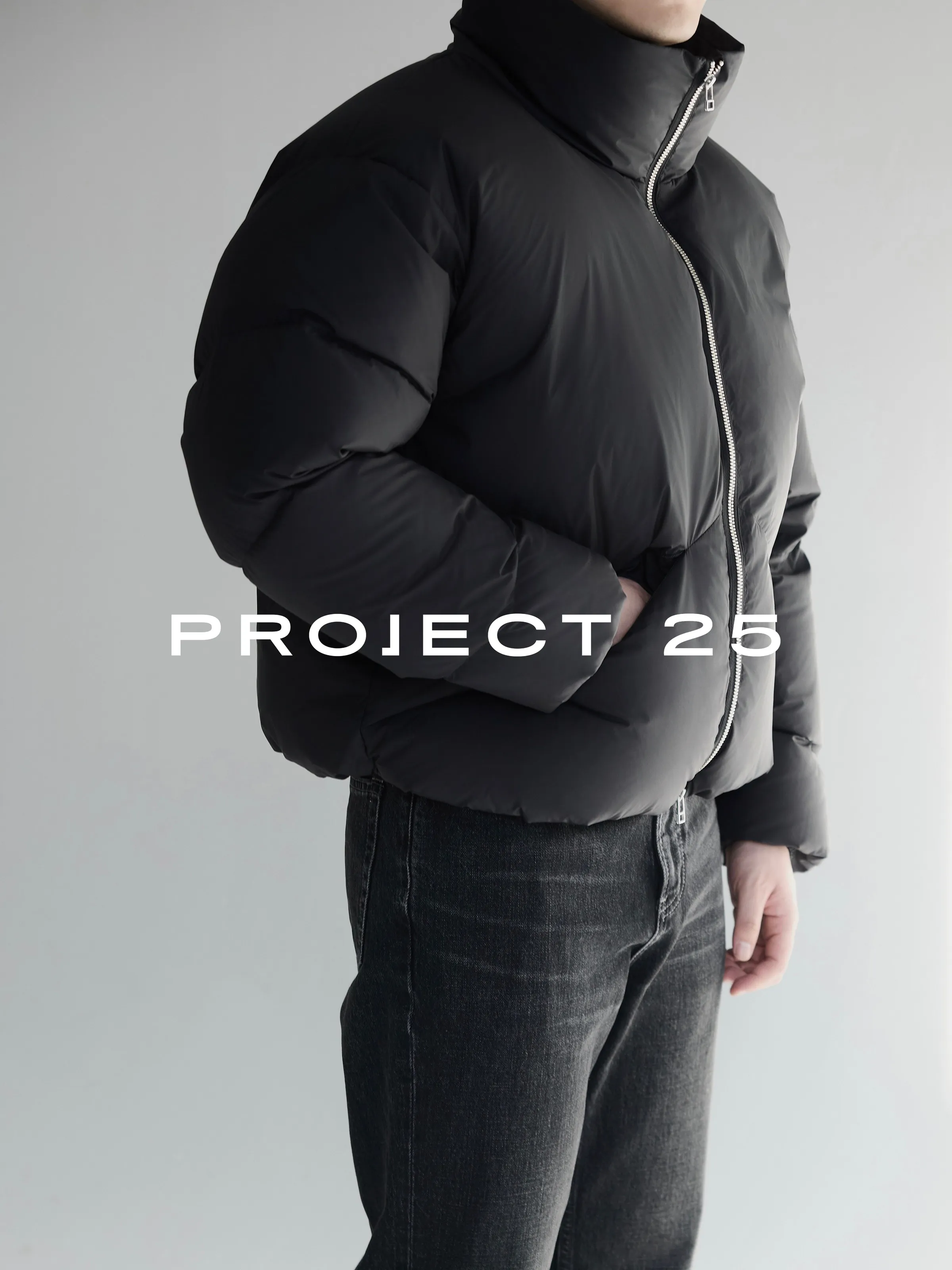 Jaket Bulu Angsa Putih 90% Ringan untuk Pria PROJECT 25, 3-Lapisan Penahan Panas, Hangat, Kerah Tegak, Model Pendek