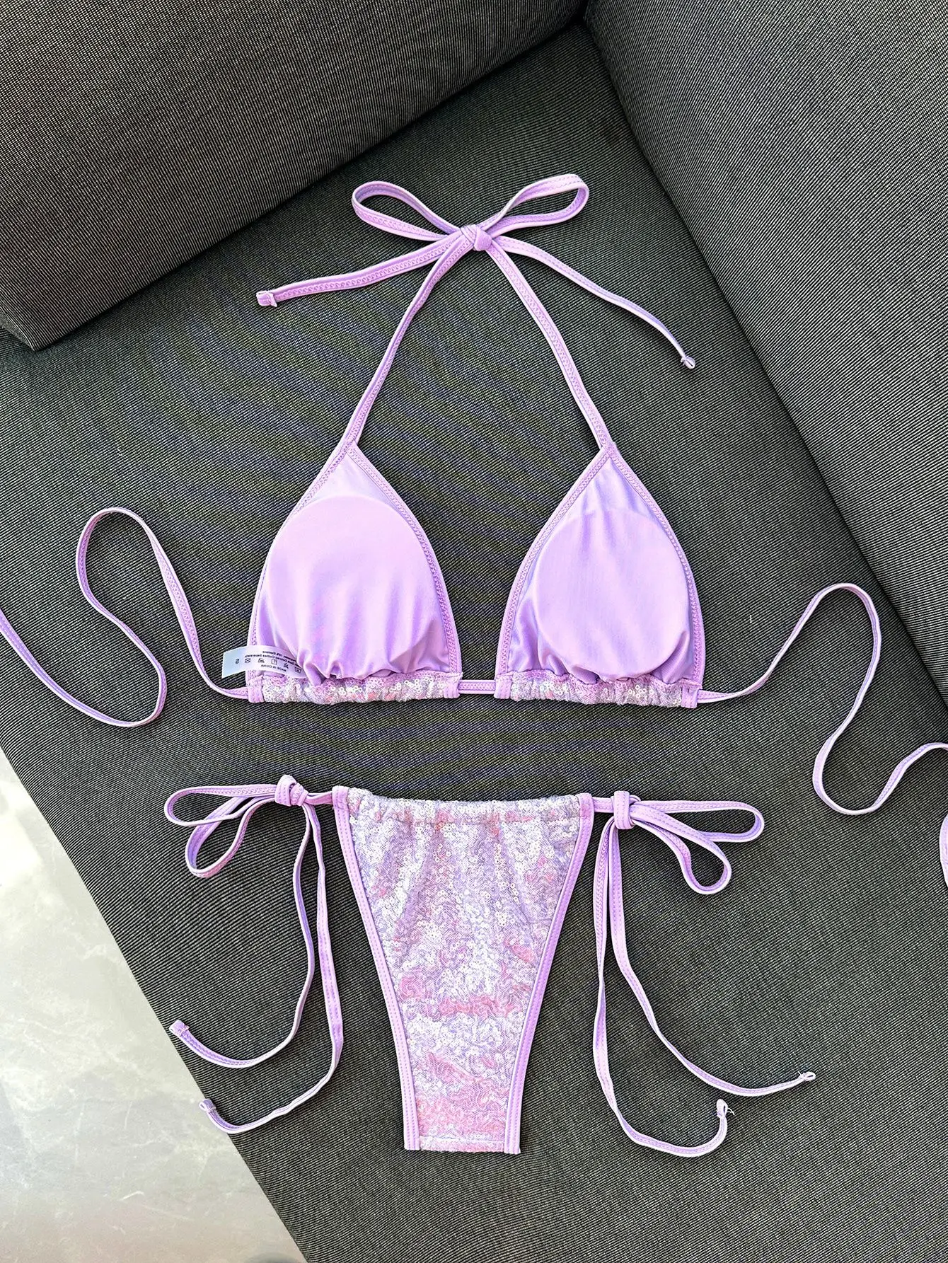 Shiny Sequin Black Pink Micro Bikini 2026 Women Sexy Push Up Bra Bandage Triangle Swimsuit Beach Bathing Suit Hoiday Swimwear