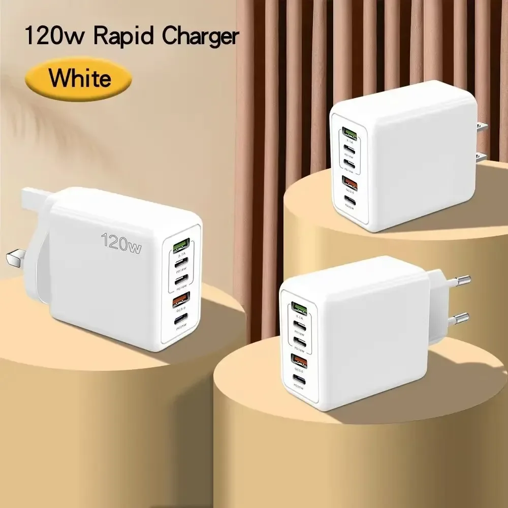 Total 120W USB Fast Charger Multi Ports USBC PD Charger Quick Charge 3.0 Wall Phone Charger Adapter for iPhone 16 15 14 Samsung