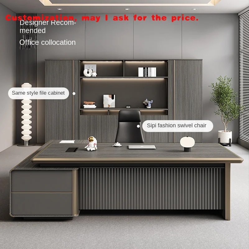 custom.Table Executive Modern Wooden Office Furniture Extendable Manager Desk Light Luxury High-end Chair Combination