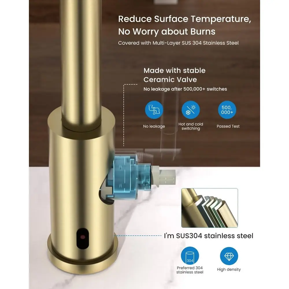 Torneira de cozinha sem toque dourada com spray pull-down e dispensador de sabão para pias de 2 a 4 furos