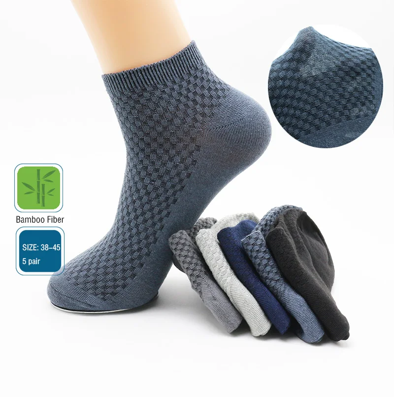 

5 Pair Men's Bamboo Fiber Ankle Socks Summer Business Short Breathable Mesh Socks Male Sock High Quality Large Size 39-45