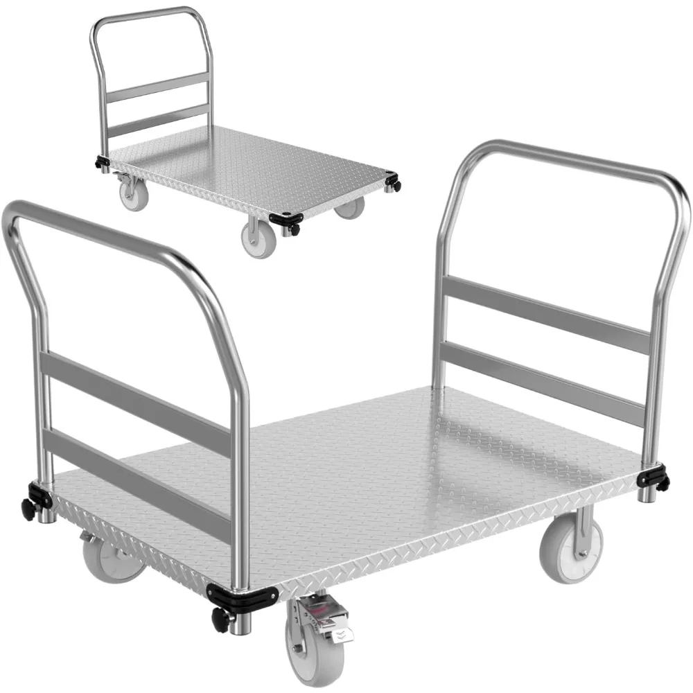 

3000LBS Heavy Duty Platform Truck | 44"x28" 2mm Steel Deck & Reinforced Chassis | 6" TPR Swivel Wheels | Industrial Flatbed Cart