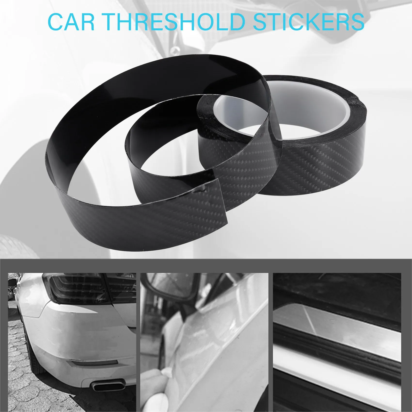 5M 5D Carbon Fiber Adhesive Tape Car Door Sill Protector Strip Anti Scratch Scuff Plate