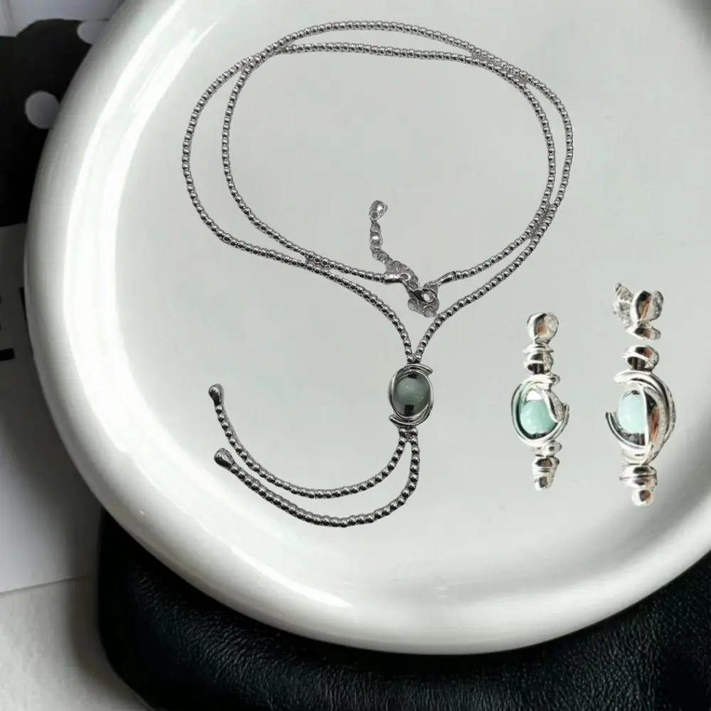 2025 Autumn French Gentle Lady Style Tianhe Stone Earrings Sweater Chain Women's Jewelry Set Holiday Gift