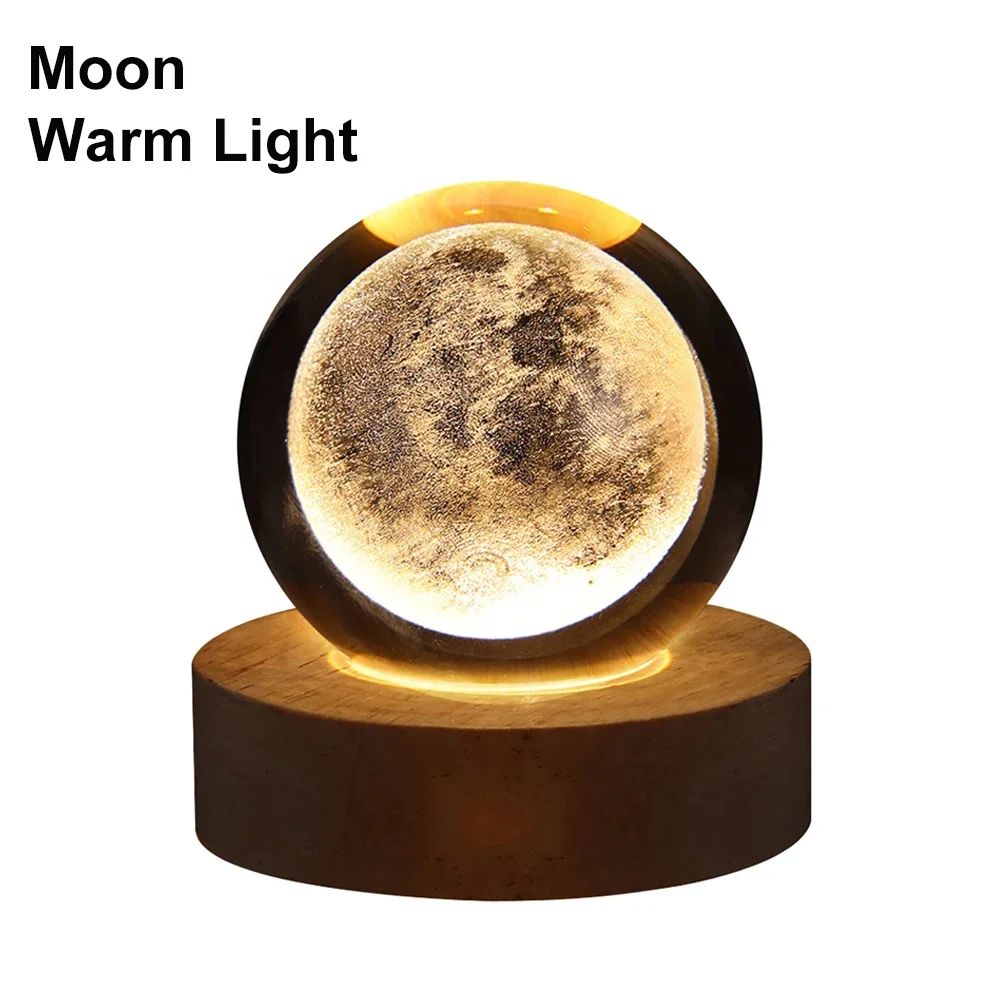 GGbingo 6cm Bedside Lamp Solar Theme Cosmos Series Crystal Ball Night Lights Milky Way Moon for Desk Creative Gift RGB