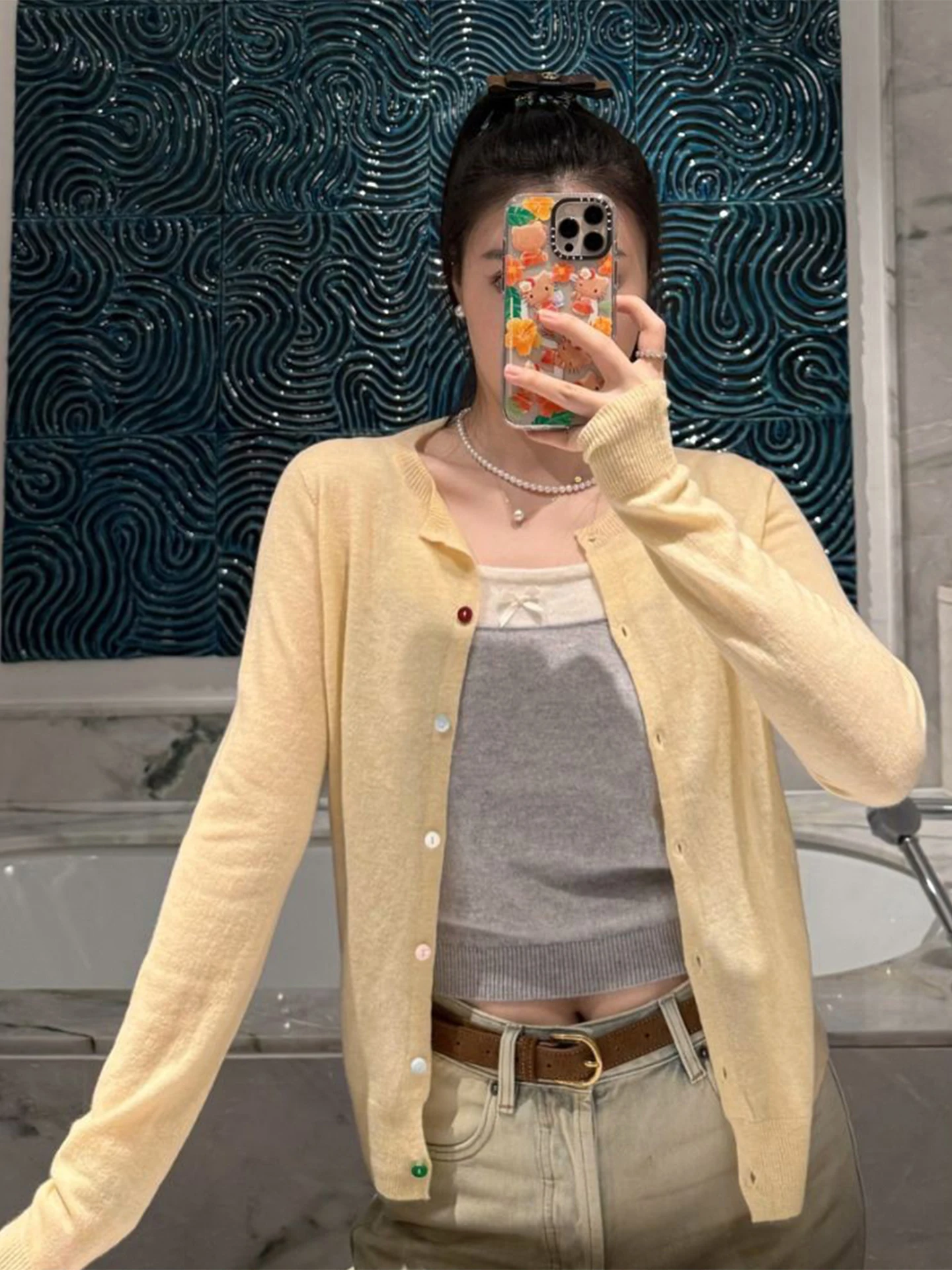 

Повседневный вязаный кардиган из чистой шерсти с круглым вырезом, теплый, женский, свободного кроя, с длинными рукавами