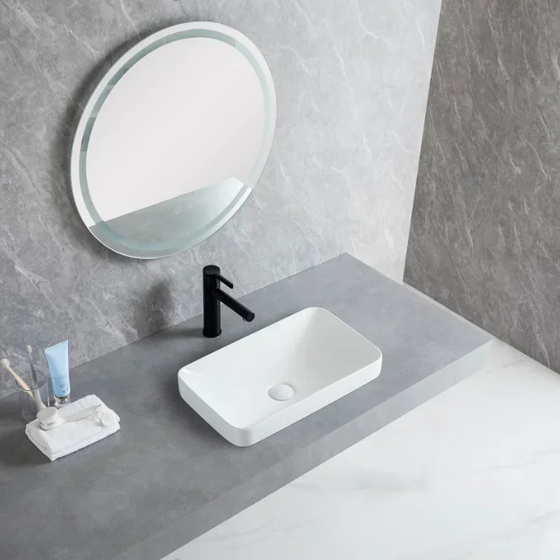 Bathroom Countertop Ceramic Basin Modern Simple Balcony Basin Home White Art Basin Square Basin Bathroom Sink Basin