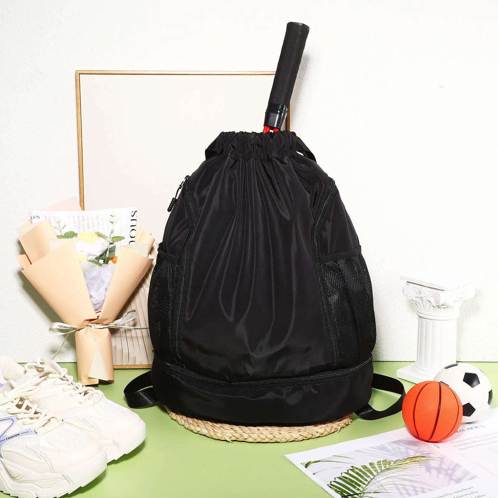 

Gym Backpack Sports Bag Drawstring Pouch with Shoe Compartment Lightweight Versatile Fitness Bag for Training and Adventures