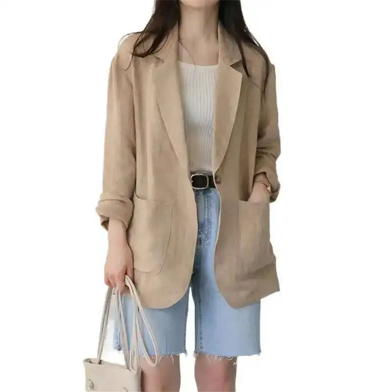 HKSH Frühling Herbst Neue Frauen Blazer drehen-unten Kragen Taschen Einfarbig Elegante Vintage Casual Jacke Britischen Stil Mäntel h2717