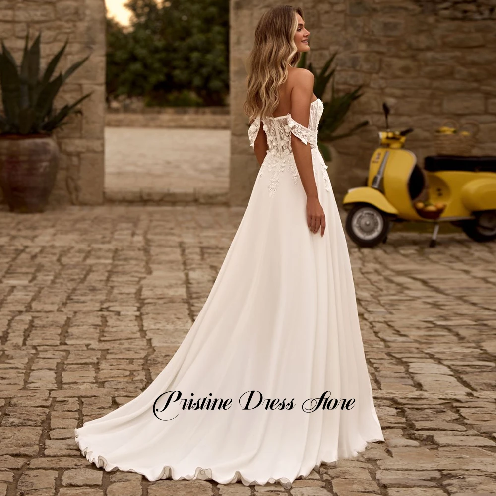 優雅な女性ビーチサイドスリットウェディングドレスカスタマイズされた恋人オフショルダーブライダルガウンジッパーバック Vestido De Novia