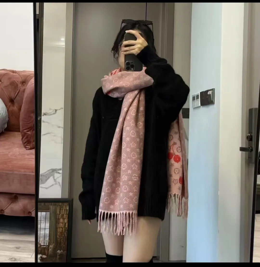 

Новый осенне-зимний шерстяной шарф, жаккардовый теплый шарф вишни, универсальная шаль, модный легкий роскошный шарф высокого класса