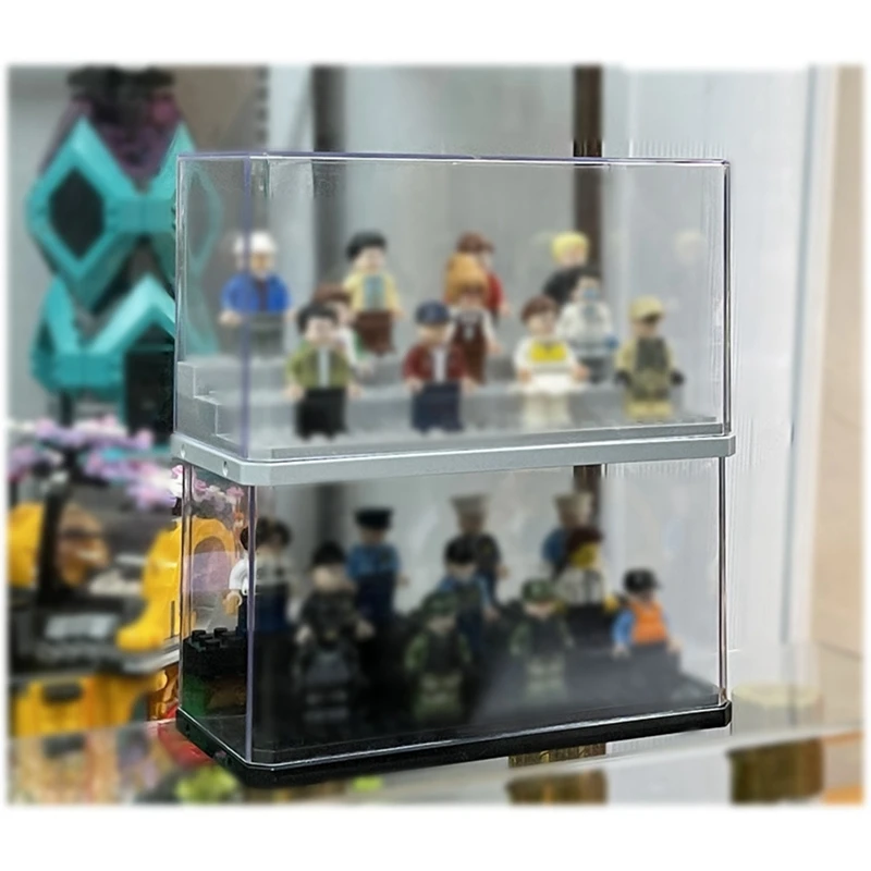 Mini figuur display box, stapelbare stofdichte bouwsteen display box voor actiefiguur speelgoed