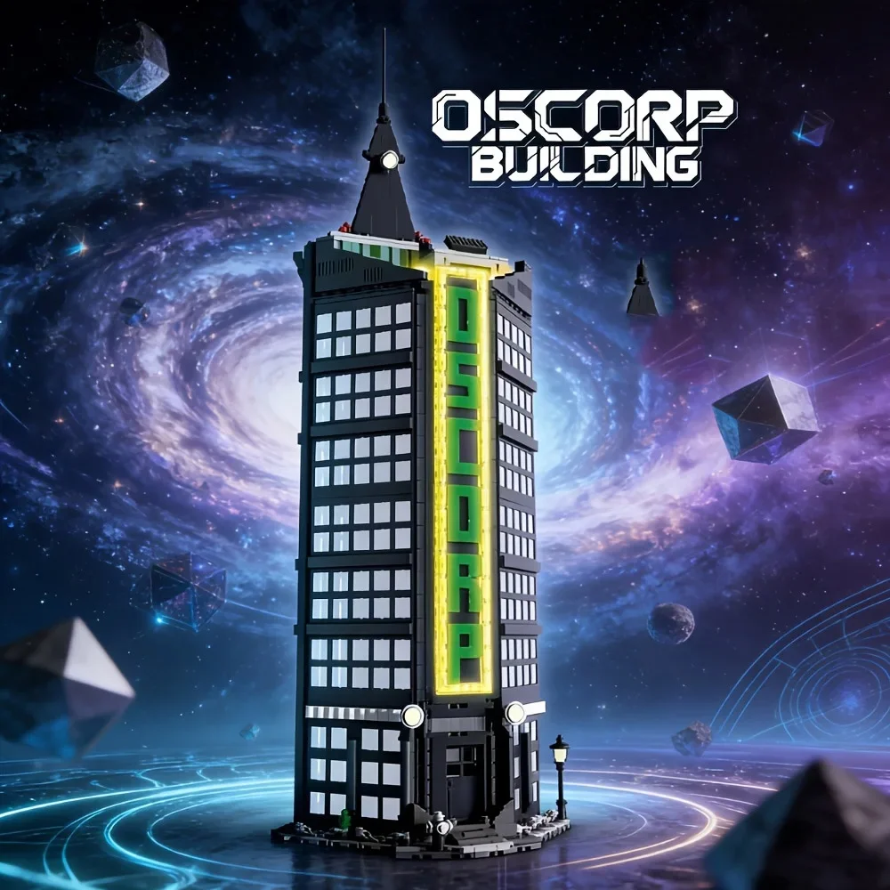 

2539Pcs Movie Oscorps Black Tower Buildings Blocks Classic City Apartment Architecture Model Kit Assembly Toy for Adult Kid Gift