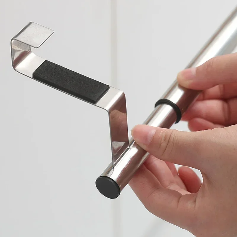 Towel Rack Over Door Towel Bar Hanging Holder Stainless Steel Bathroom Kitchen Cabinet Towel Rag Rack Adjustable Shelf Hanger