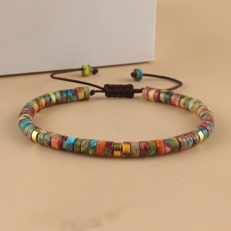 1Pc Handcrafted Natural Stone Beaded Bracelet - Adjustable Square Multicolor Boho Elegant Infinity Jewelry For Men And Women, Un