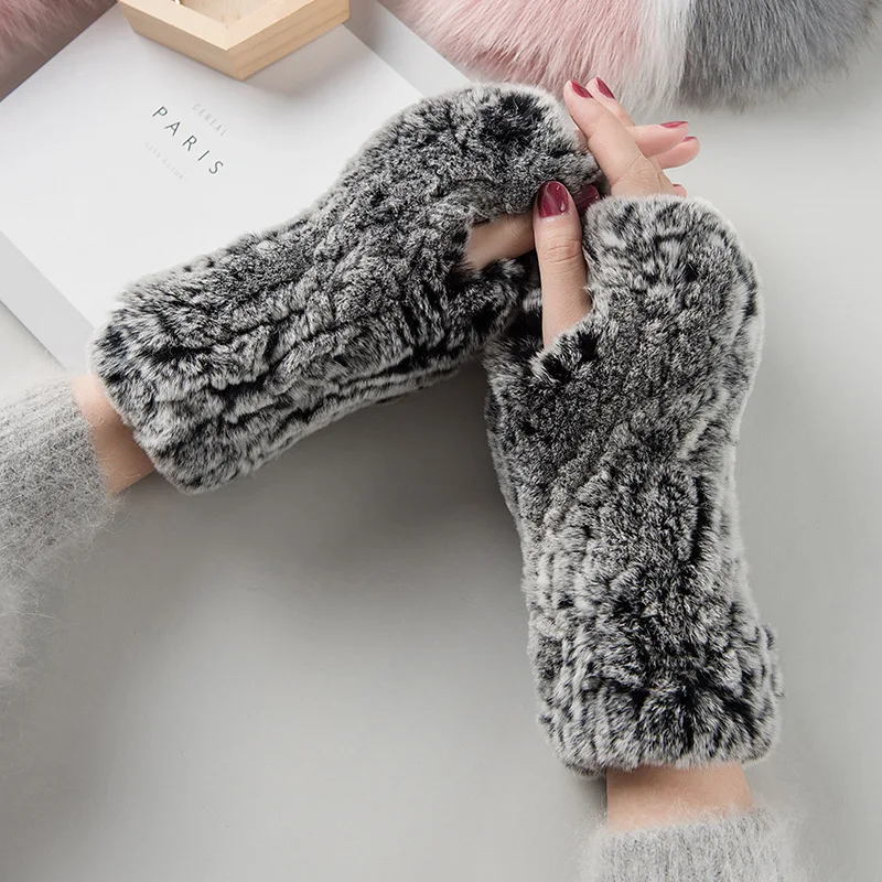 New Arrival Female Natural Rabbit Fur Gloves Knitted Warm Real Rex Rabbit Fur Mittens Women Winter Outdoor Rex Rabbit Fur Gloves