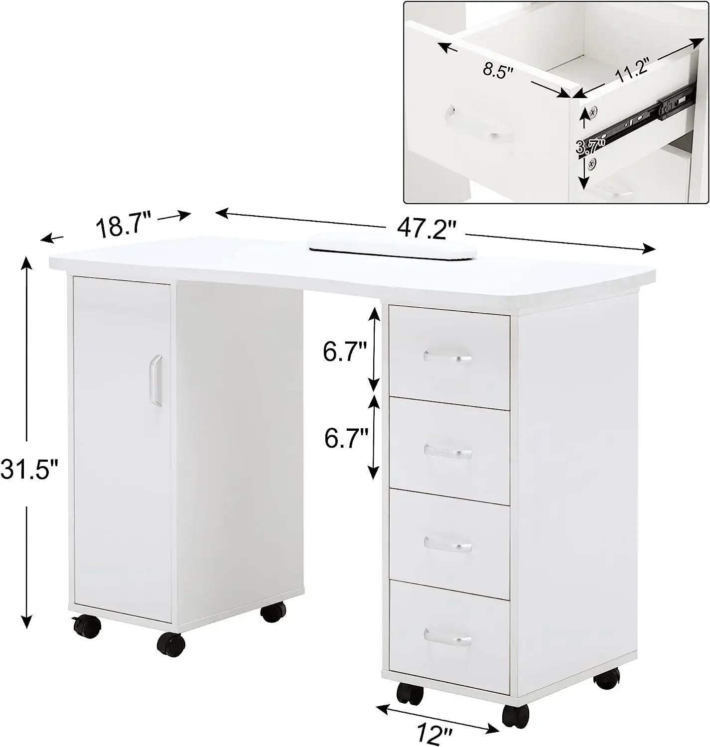 

Simple White Nail Table Salon Nail Table With Handle And Drawer