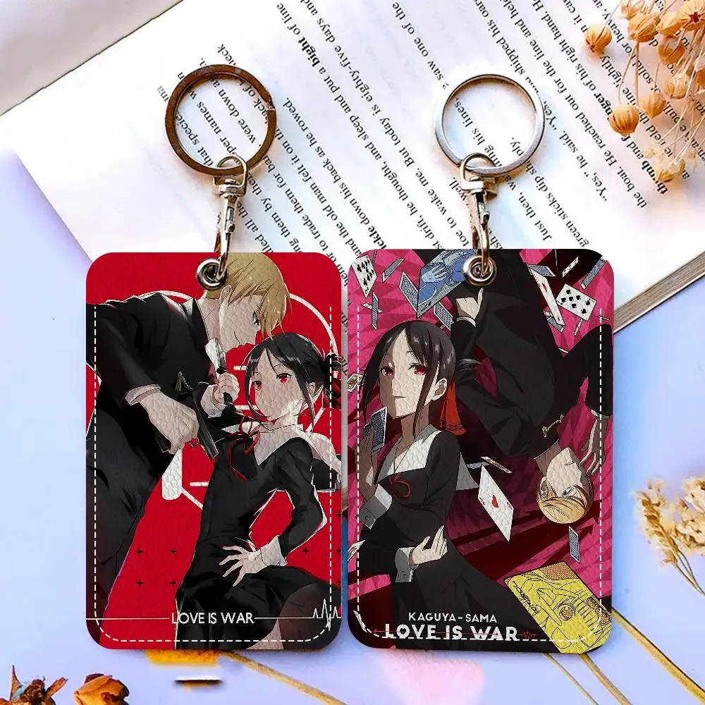 Kaguya Sama Love Is War 1Pc PU Leather Card Holder Keychain Key Ring Door Lock Access Tags ID Card Case Keychain Card