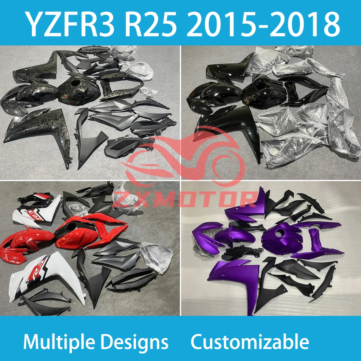 100% Fit Fairing Kit YZF R3 R25 2015 2016 2017 2018 Motorcycle Accessories Fairings for YAMAHA YZFR3 15 16 17 18