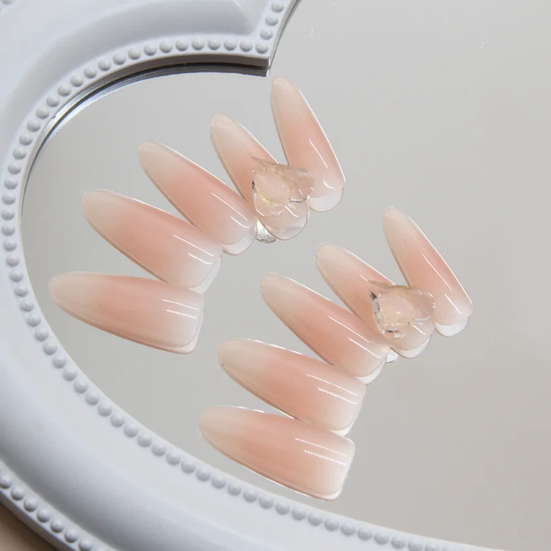 

24pcs Simple Diamond Love Press on Nails Long Manicure Wearable Nail for Women and Girls False Nail