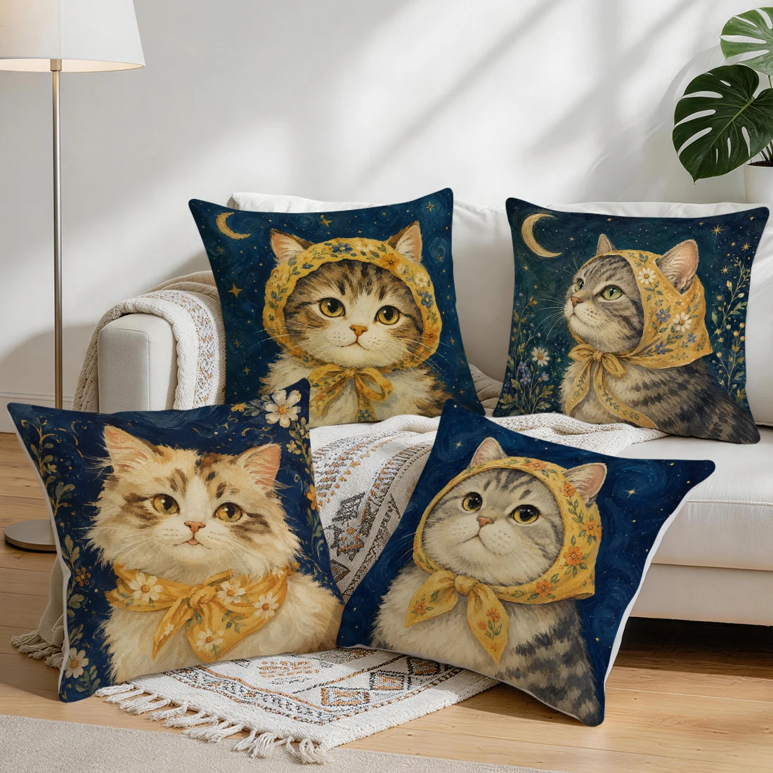 Starry Sky Headscarf Cat Pillowcase Printed Polyester 40/45/50cm Throw Pillowcover Decorative Sofa Cushion Pillowslip Home Decor