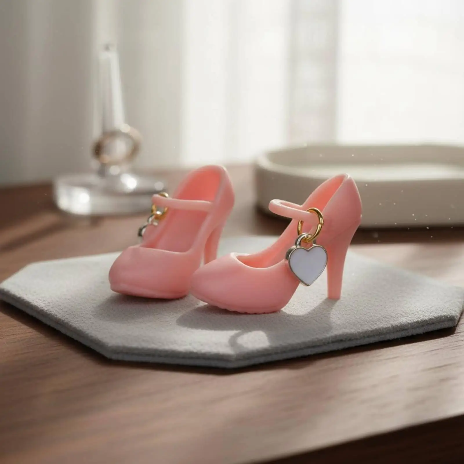 Mini Doll High Heels for 1 6 Scale Figures Flat Foot Tiptoe Dolls Cute Heart Charm Decor Shoes