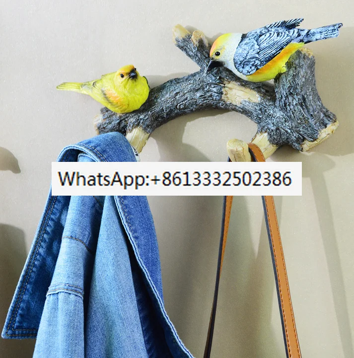 Creative Decoration Key Holder Wall Clothes Hat Rack Punching Pastoral Cute Bird Clothes Hook