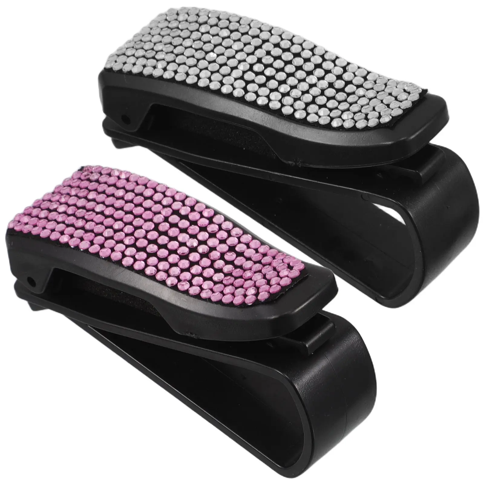

2Pcs Car Glasses Clip Full Diamond Inlay Ticket Card Organizer Sun Visor Accessories Sunglass Holder Vehicle Mount AntiSlip